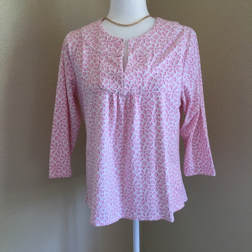 Lilly & Van Floral Print Knit Top M Shirt Blouse